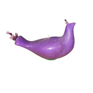 Vintage Dove Bird Candle Purple Beaded Tail 1970s Wax Collectible